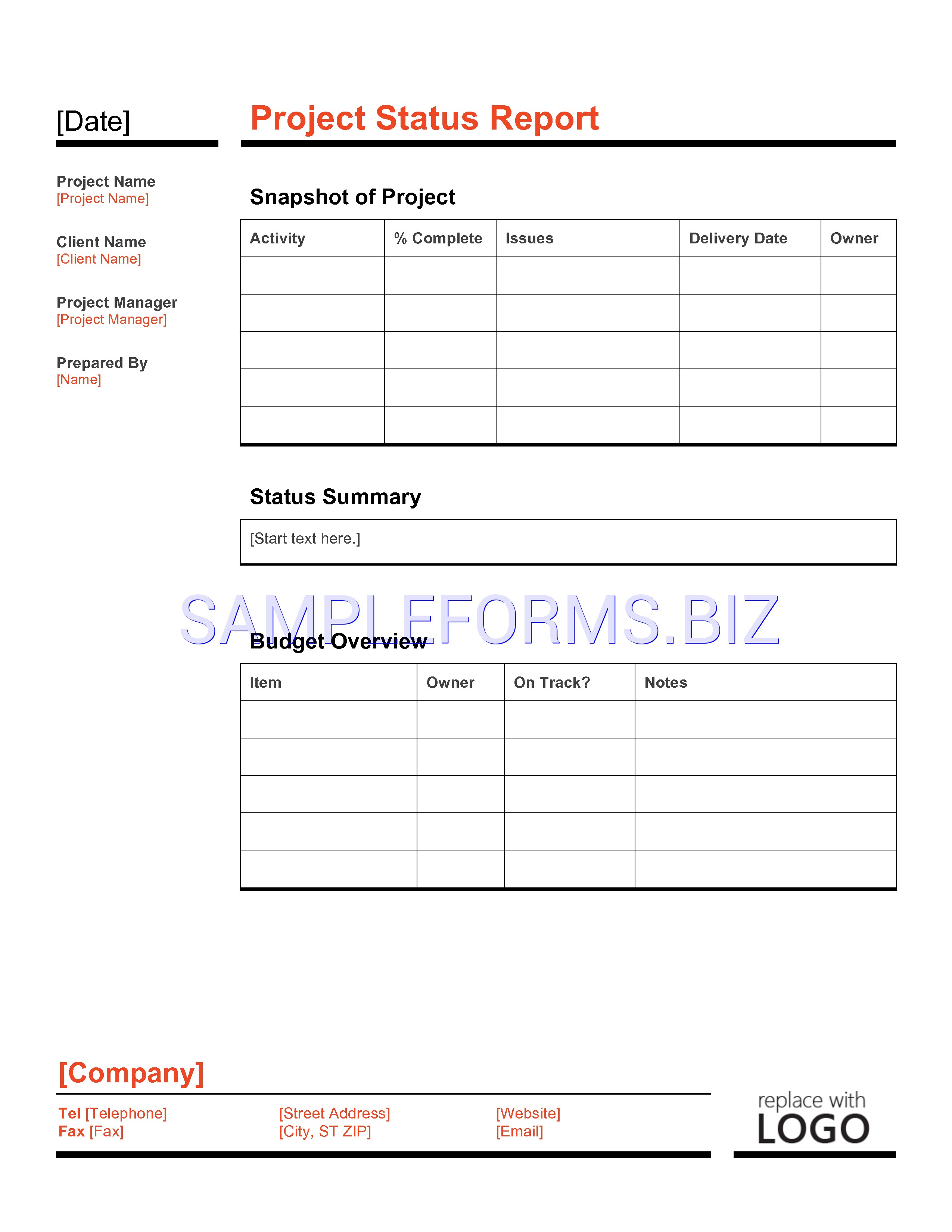 Preview free downloadable Project Status Report Template 4 in PDF (page 1)